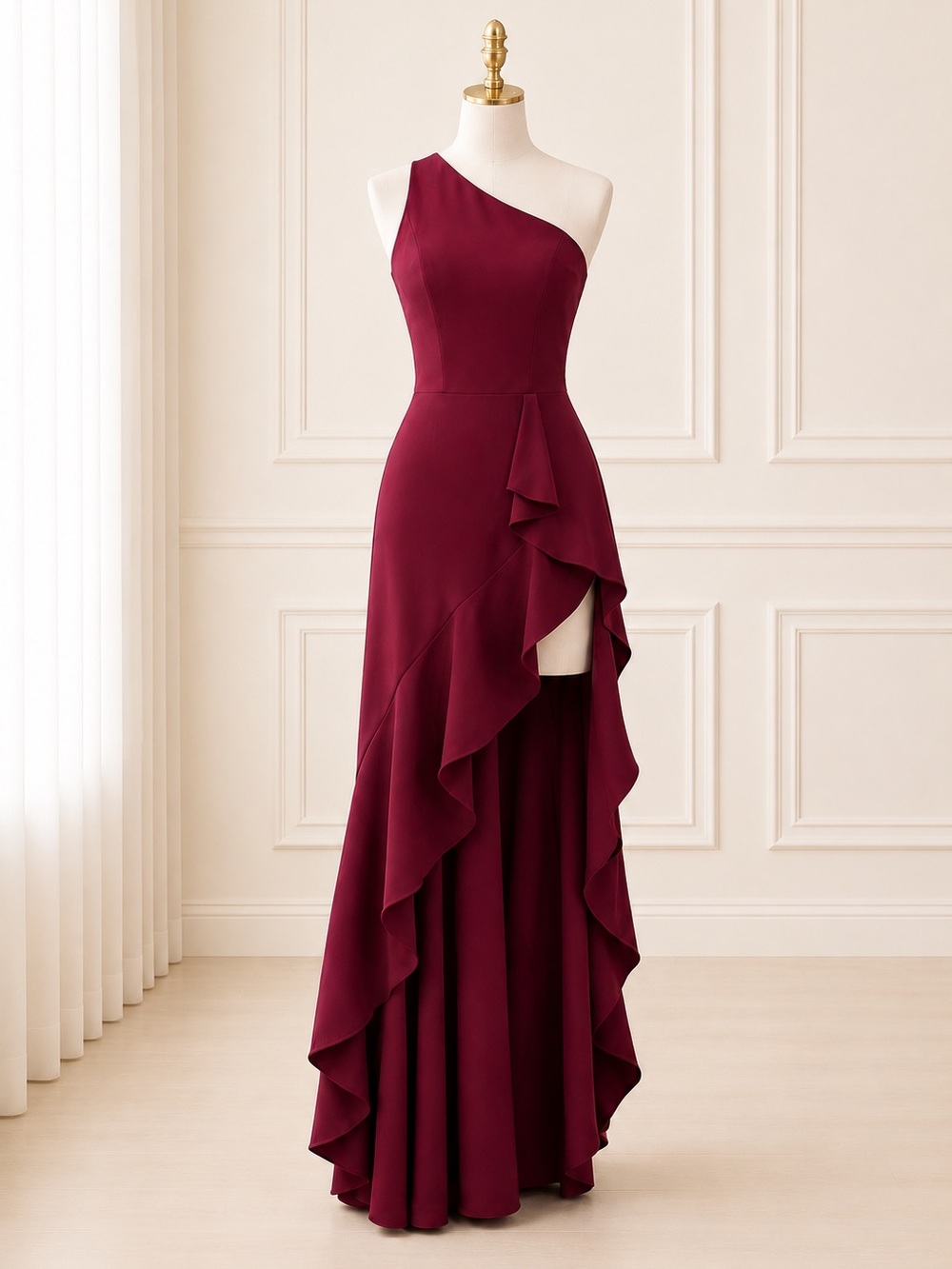 NWT Mac Duggal IEENA 49089 Berry One Shoulder High Low Gown Dress 6 MSRP $358